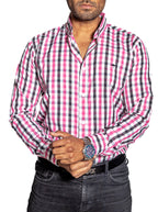 Men's Casual Shirt Pink, White, Black Checkered Dots