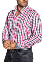 Men's Casual Shirt Pink, White, Black Checkered Dots