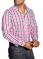 Men's Casual Shirt Pink, White, Black Checkered Dots