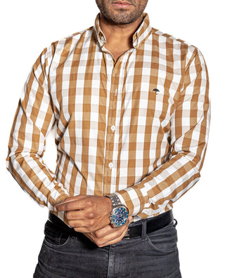 Camisa Hombre Casual Cuadros Marrón Claro, Blancos