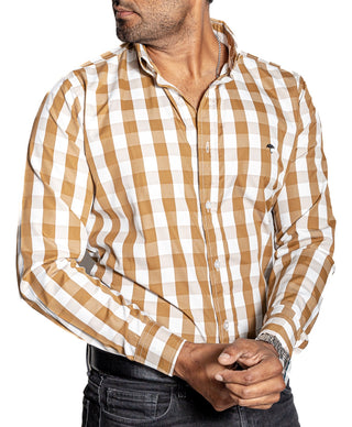 Camisa Hombre Casual Cuadros Marrón Claro, Blancos