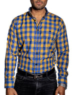 Camisa Hombre Casual Cuadros Azul, Oro - Tiendas Platino Camisas Hombre 34 (S)