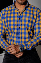 Camisa Hombre Casual Cuadros Azul, Oro - Tiendas Platino Camisas Hombre 34 (S)