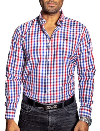 Camisa Hombre Casual Cuadros Azul, Rojos, Blancos - Tiendas Platino Shop Camisas Hombre 34 (S)