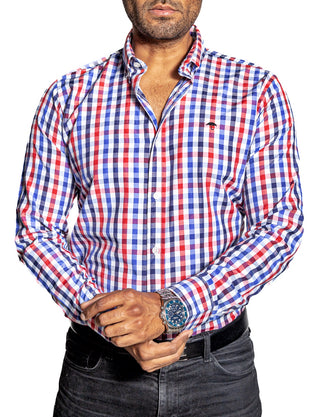 Camisa Hombre Casual Cuadros Azul, Rojos, Blancos - Tiendas Platino Shop Camisas Hombre 34 (S)