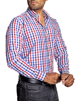 Camisa Hombre Casual Cuadros Azul, Rojos, Blancos - Tiendas Platino Shop Camisas Hombre 34 (S)