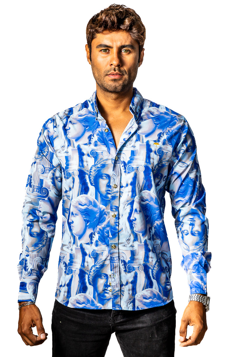 Camisa Hombre Estatua Renacentista Azul Regular Fit - 34 (S)-Tiendas Platino