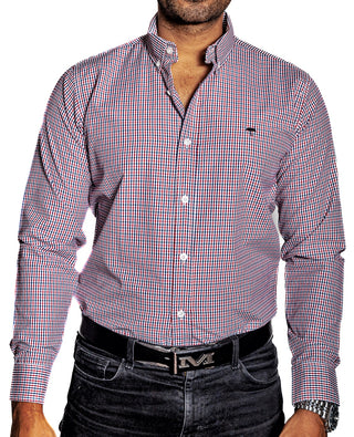 Camisa Hombre Casual Mini Cuadros Rojos, Blancos, Negros