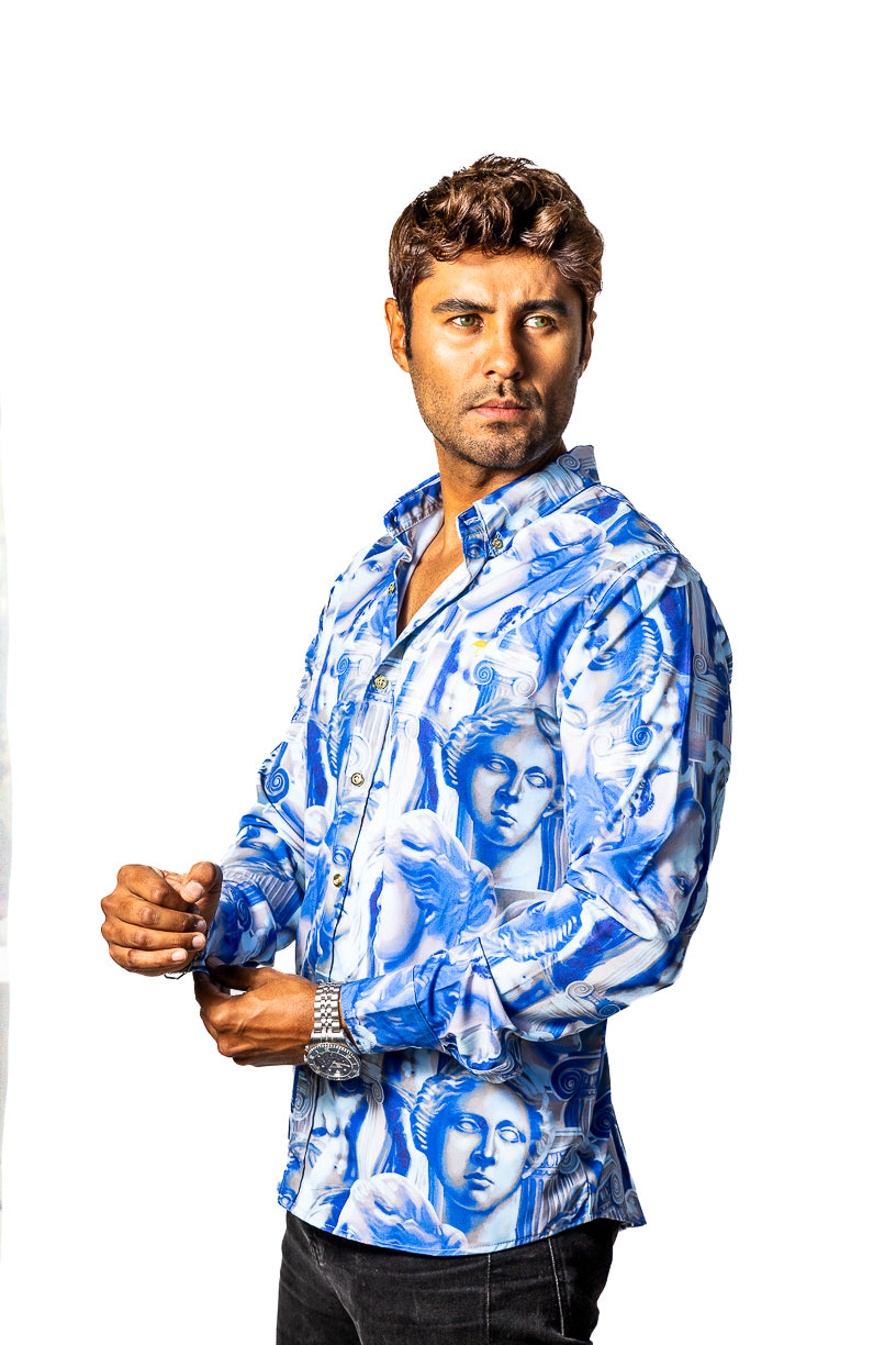 Camisa Hombre Estatua Renacentista Azul Regular Fit - 34 (S)-Tiendas Platino