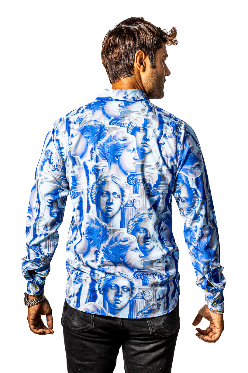 Camisa Hombre Estatua Renacentista Azul Regular Fit - 34 (S)-Tiendas Platino