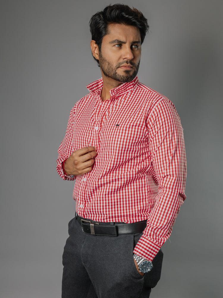 Camisa Hombre Casual Cuadro Naranja