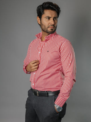 Camisa Hombre Casual Cuadro Naranja
