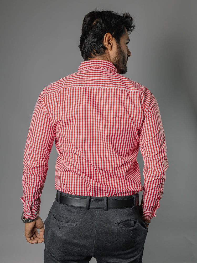 Camisa Hombre Casual Cuadro Naranja