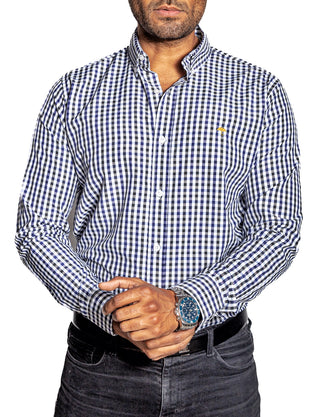 Camisa Hombre Casual Mini Cuadros Marino, Negros, Blancos