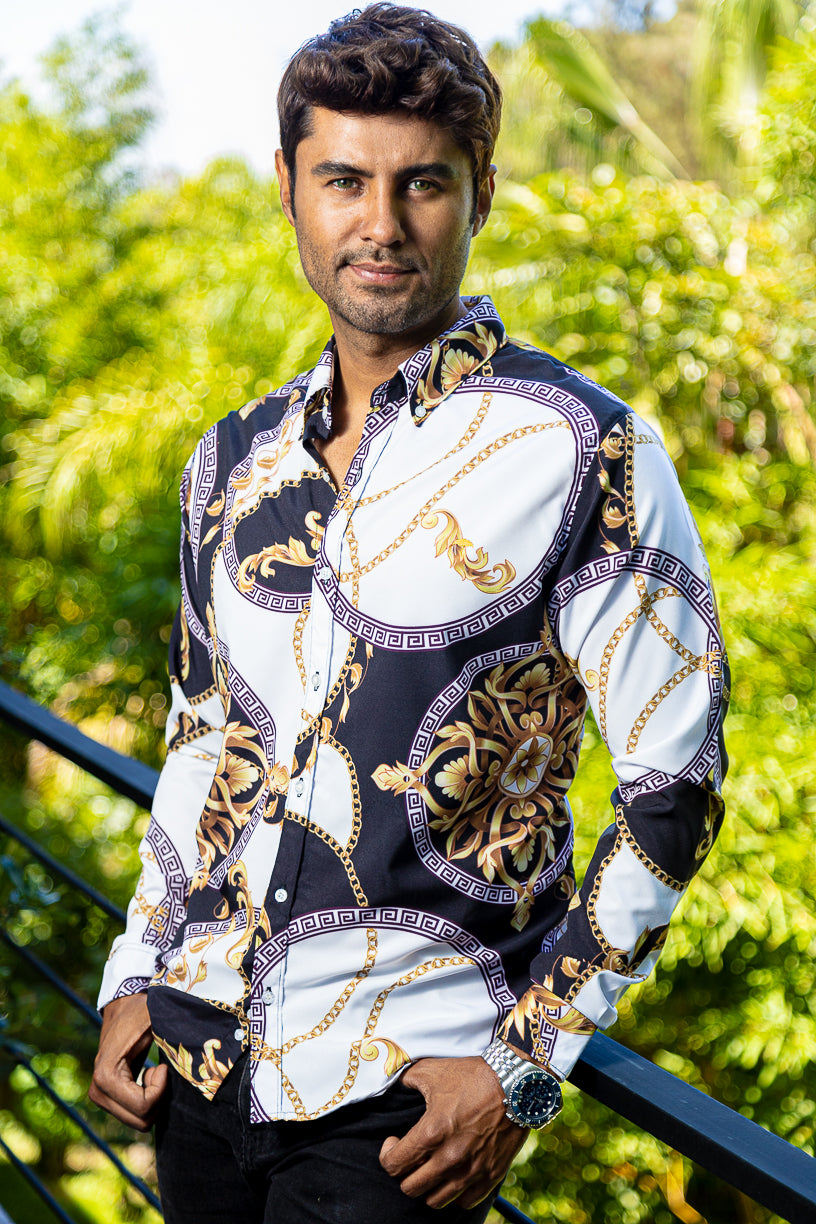 Men's Casual Shirt White, Black Chains