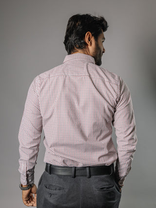 Camisa Hombre Casual Blanca Mini Cuadros Rojos, Negros