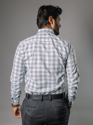 Camisa Hombre Casual Cuadros Gris Azulados, Blancos
