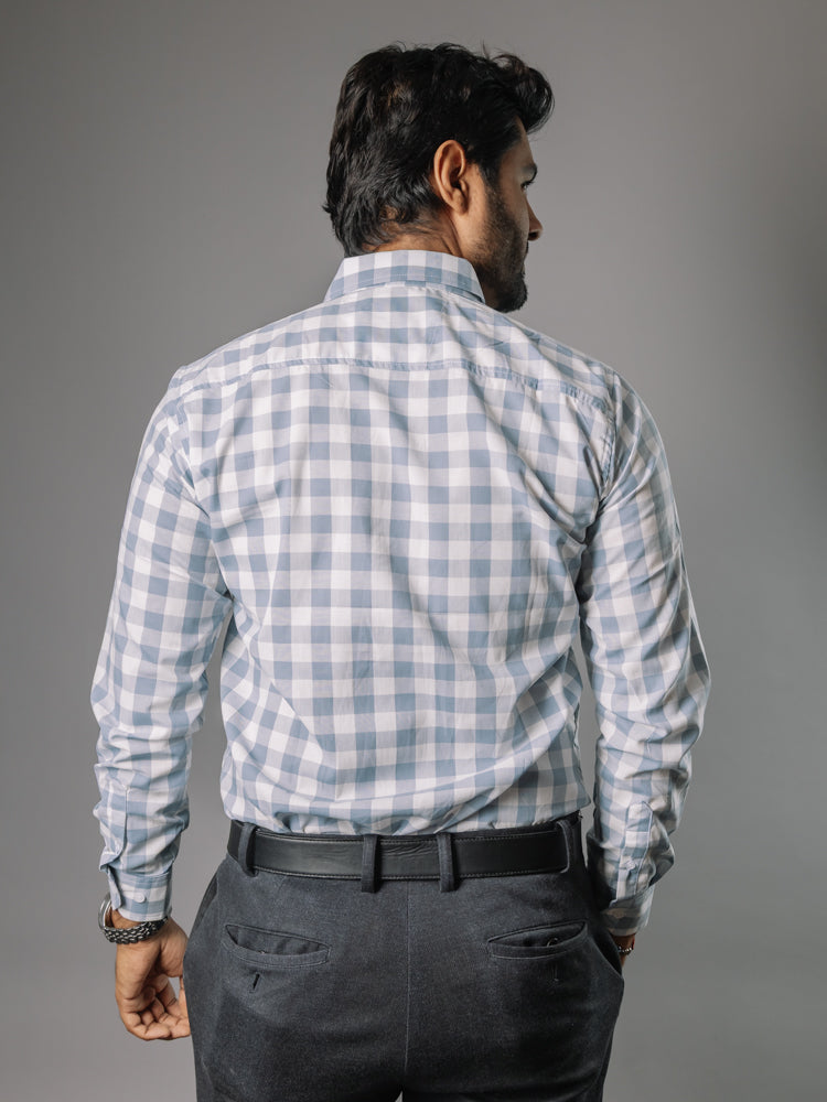 Camisa Hombre Casual Cuadros Gris Azulados, Blancos