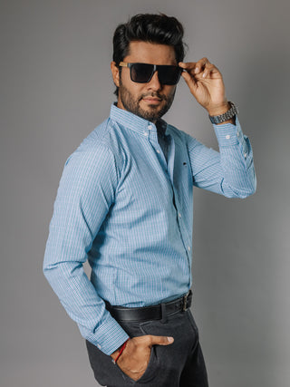 Camisa Hombre Casual Micro Cuadro Azul Verde