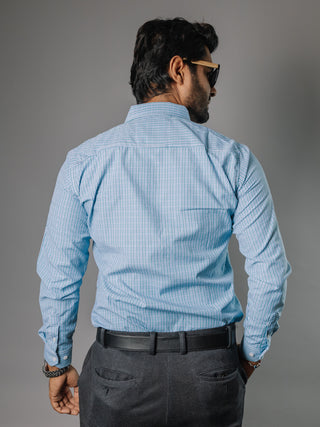Camisa Hombre Casual Micro Cuadro Azul Verde