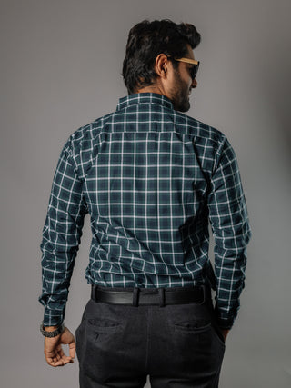 Camisa Hombre Casual Cuadro Blanco Verde Azul Marino