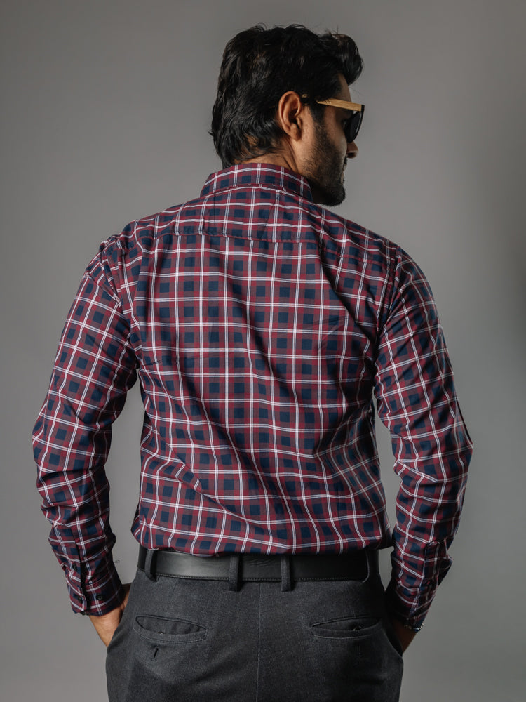 Camisa Hombre Casual Cuadro Blanco Vino Azul Marino