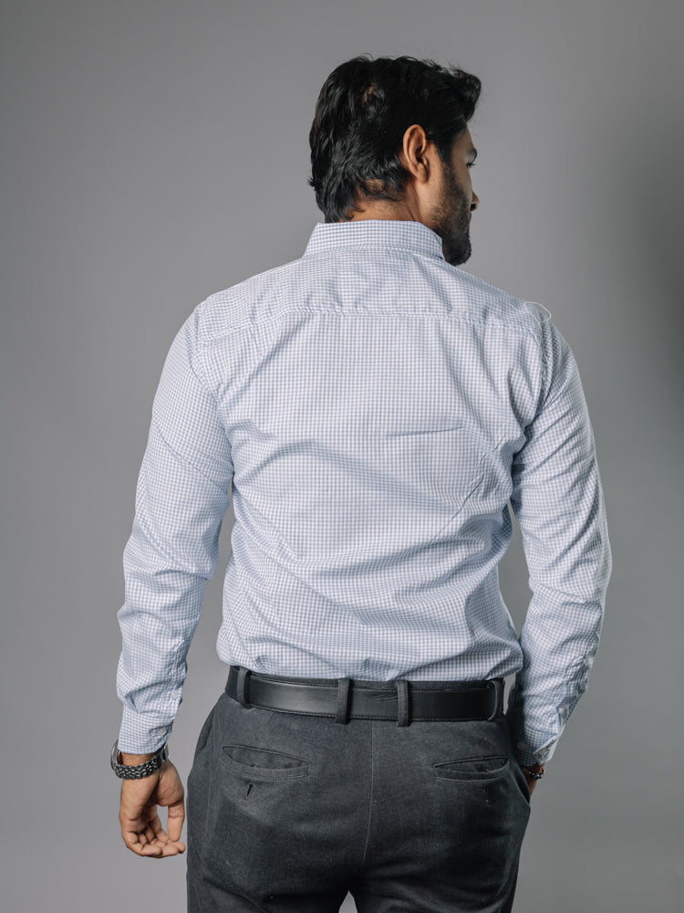 Camisa Hombre Casual Mini Cuadros Blancos, Azules