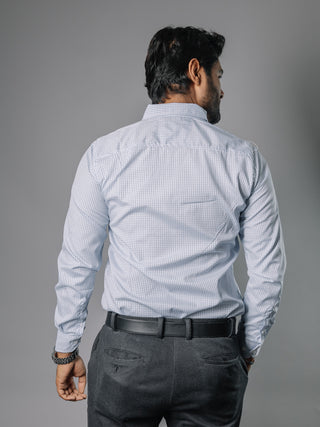 Camisa Hombre Casual Mini Cuadros Blancos, Azules