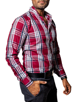 Camisa Hombre Casual Vino Cuadro Negro, Azul, Gris