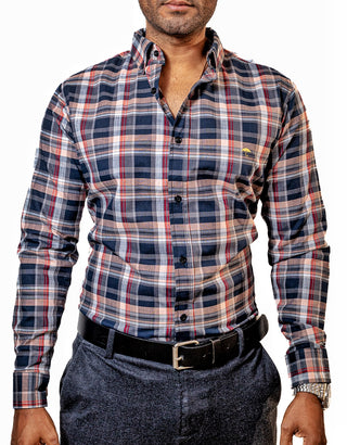 Camisa Hombre Casual Cuadros Marino, Beige, Blancos, Rojos - Tiendas Platino Shop Camisas Hombre 34 (S)