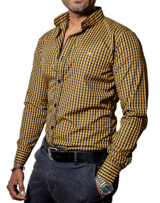 Camisa Hombre Casual Regular Fit Cuadro Amarillo Y Negro