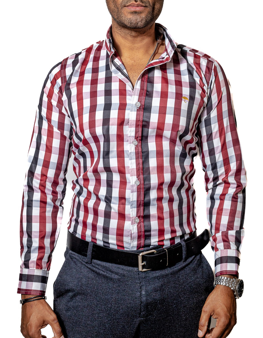 Camisa Hombre Casual Cuadros Rojos, Vinos, Negros - 34 (S)-Tiendas Platino