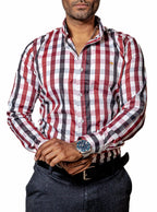 Camisa Hombre Casual Cuadros Rojos, Vinos, Negros - 34 (S)-Tiendas Platino