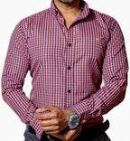 Camisa Hombre Casual Cuadros Rosa Coral Azul Marino