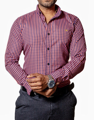 Camisa Hombre Casual Cuadros Rosas, Marino