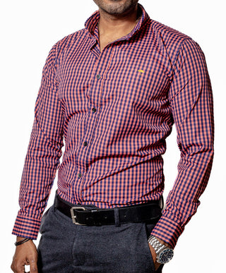 Camisa Hombre Casual Cuadros Rosas, Marino