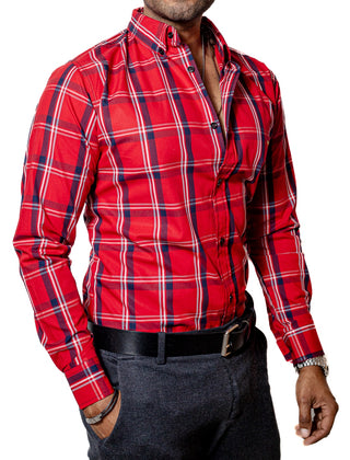 Camisa Hombre Casual Cuadros Rojos Lineas Marino, Azul, Gris