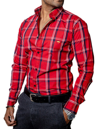 Camisa Hombre Casual Cuadros Rojos Lineas Marino, Azul, Gris