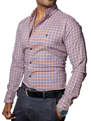 Camisa Hombre Casual Mini Cuadros Naranja, Vino, Marino