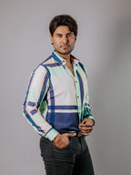 Camisa Hombre Casual Cuadro Azul Beige Verde