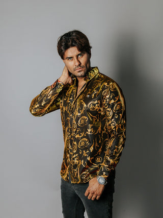 Camisa Hombre Motivos Barrocos Dorados