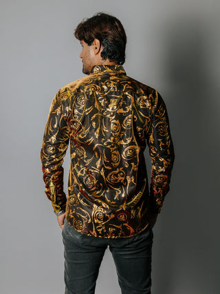 Camisa Hombre Motivos Barrocos Dorados
