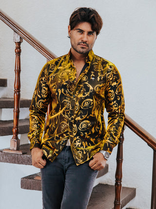 Camisa Hombre Motivos Barrocos Dorados