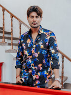 Camisa Hombre Casual Slim Fit Negra Flores Tornasol - 34 (S)-Tiendas Platino