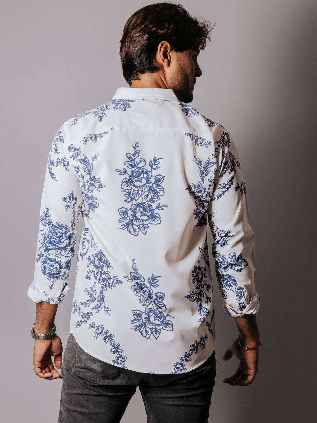 Camisa Hombre Casual Flores Azul