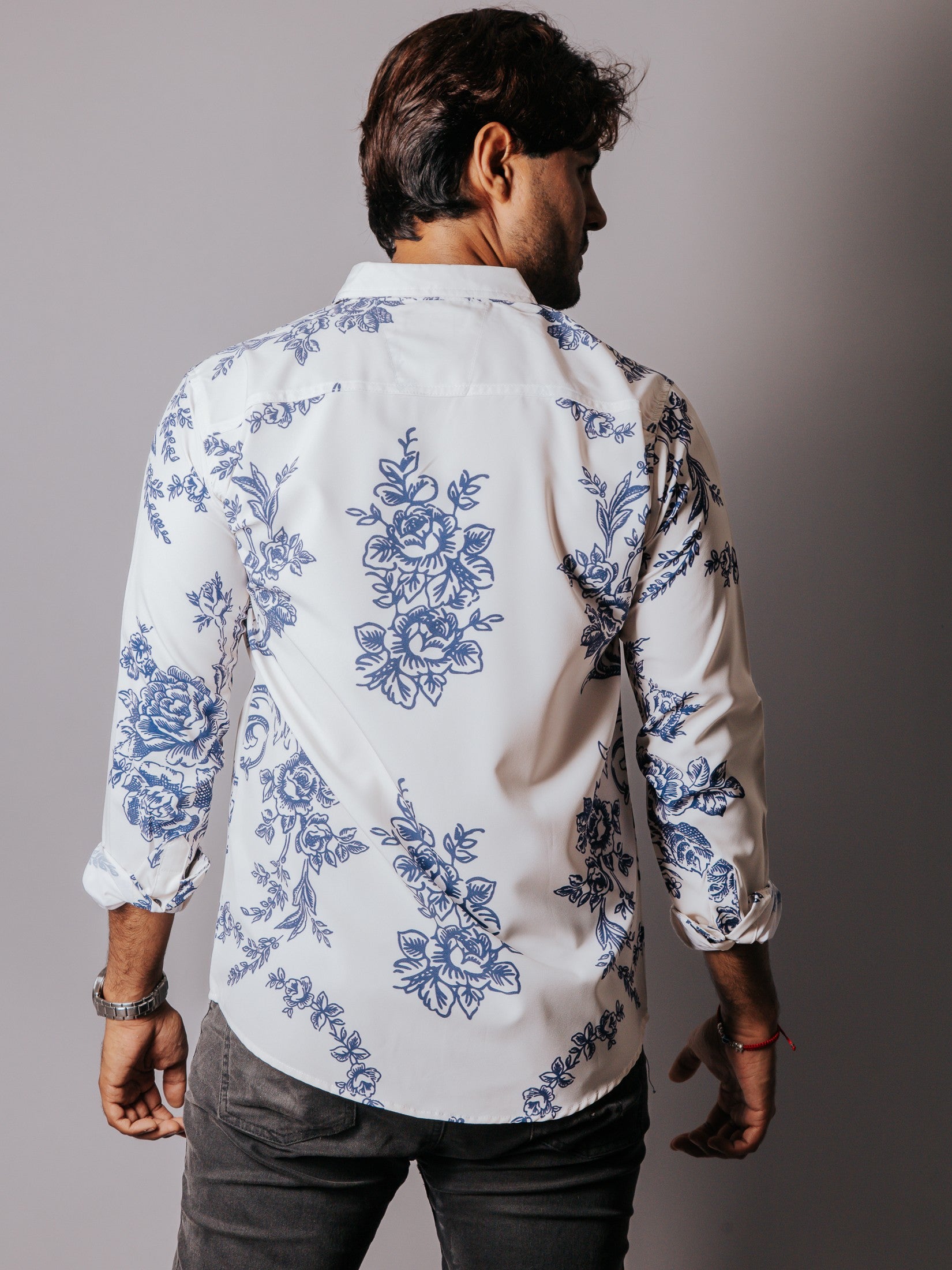Camisa Hombre Casual Flores Azul