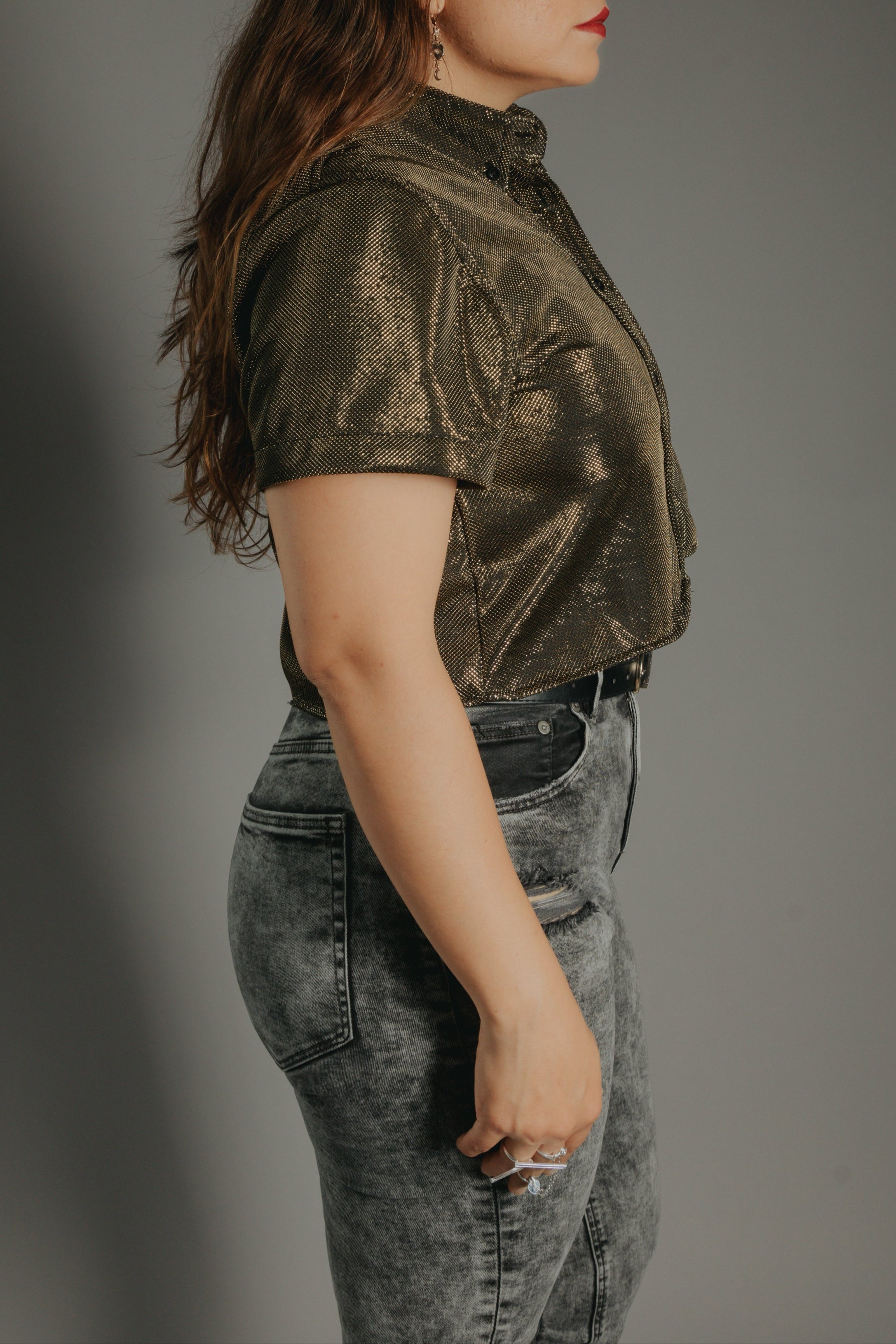 Camisa Casual Mujer Oro Brillante - 6 - 7 (S)-Tiendas Platino