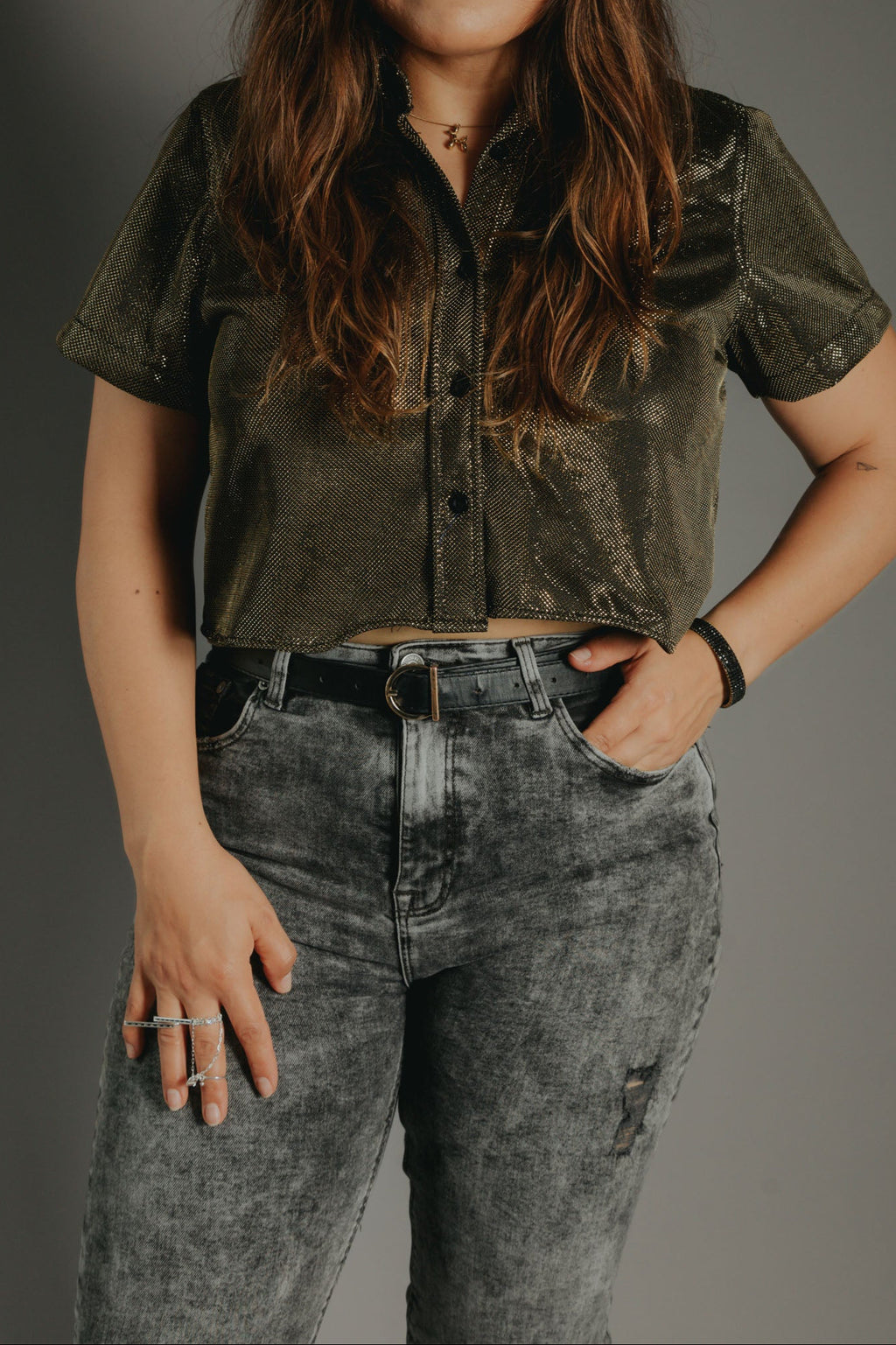 Camisa Casual Mujer Oro Brillante - 6 - 7 (S)-Tiendas Platino