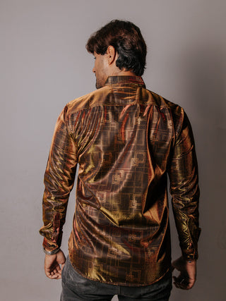 Camisa Hombre Dorado Rojizo Detalle Cuadros