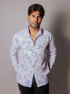 Camisa Hombre Casual Slim Fit Blanca Hojas Tornasol - 34 (S)-Tiendas Platino